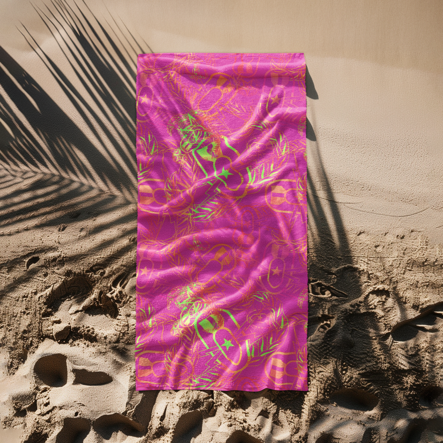 Print On Demand - Beach Towel - "It's 5 o'clock Somewhere" (Neon Pink & Yellow)