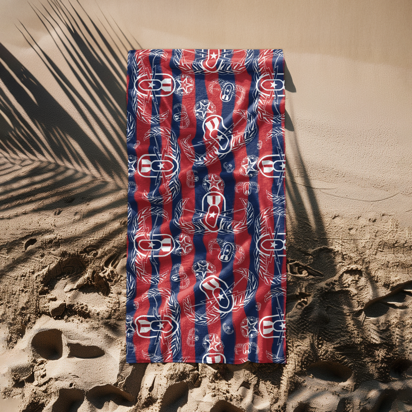 Print On Demand - Beach Towel - "Badges & Stripes"