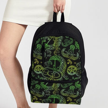 Print On Demand - Duo-Zip Backpack - "EOD Mixed Badges" (Lemon Lime on Black)
