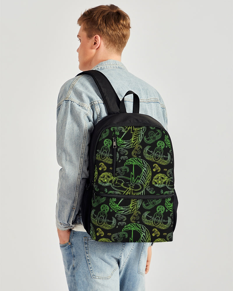 Print On Demand - Duo-Zip Backpack - "EOD Mixed Badges" (Lemon Lime on Black)