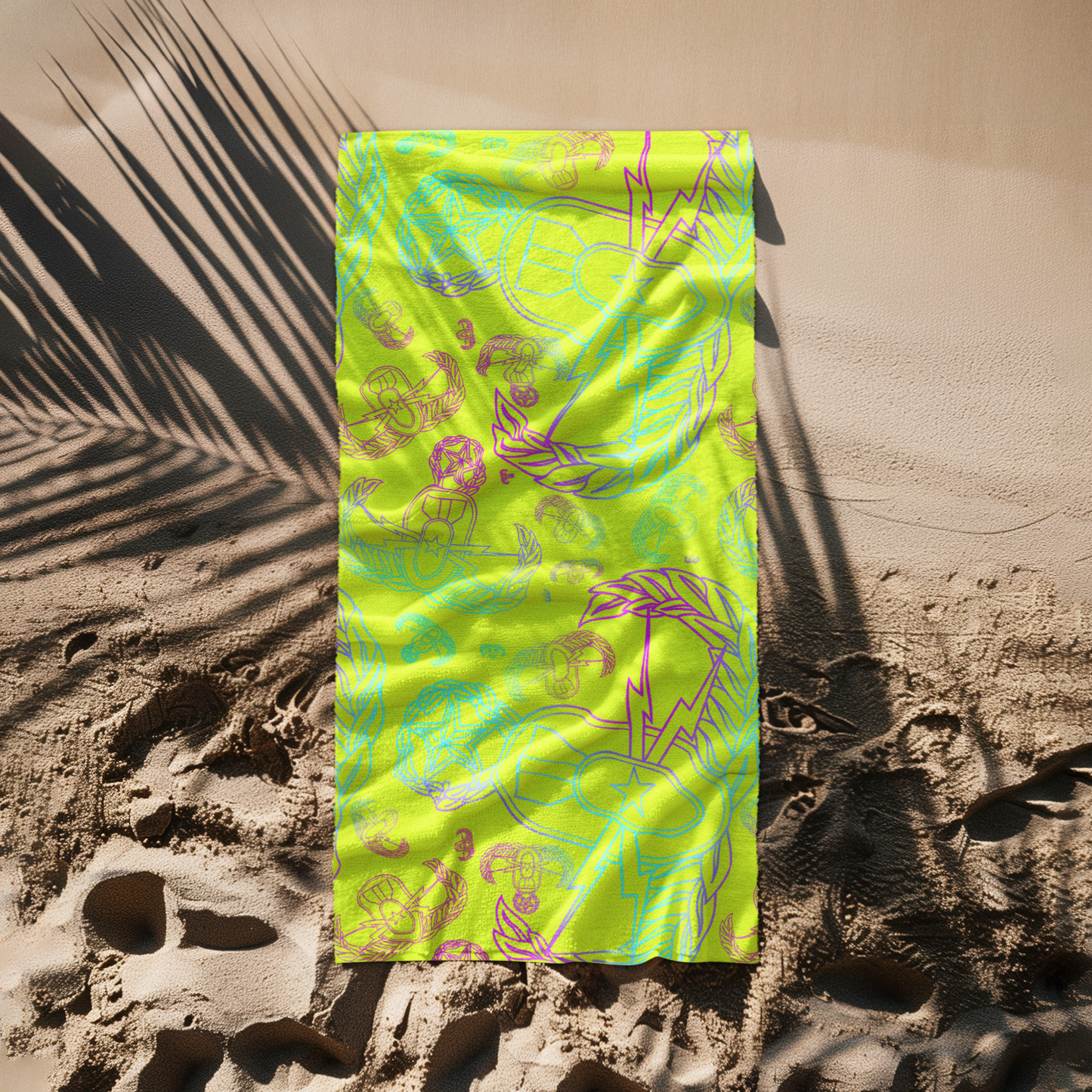 Print On Demand  - Beach Towel - "EOD Mixed Badges" (Multicolor on Yellow)