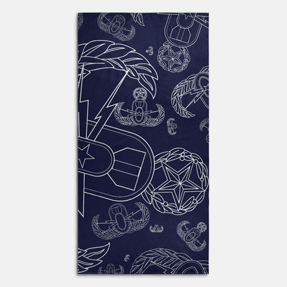 Print On Demand  - Beach Towel - "EOD Mixed Badges" (White on Navy)